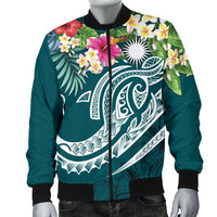 Marshall Islands Polynesian Men's Bomber Jacket - Summer Plumeria (Turquoise) - Polynesian Pride