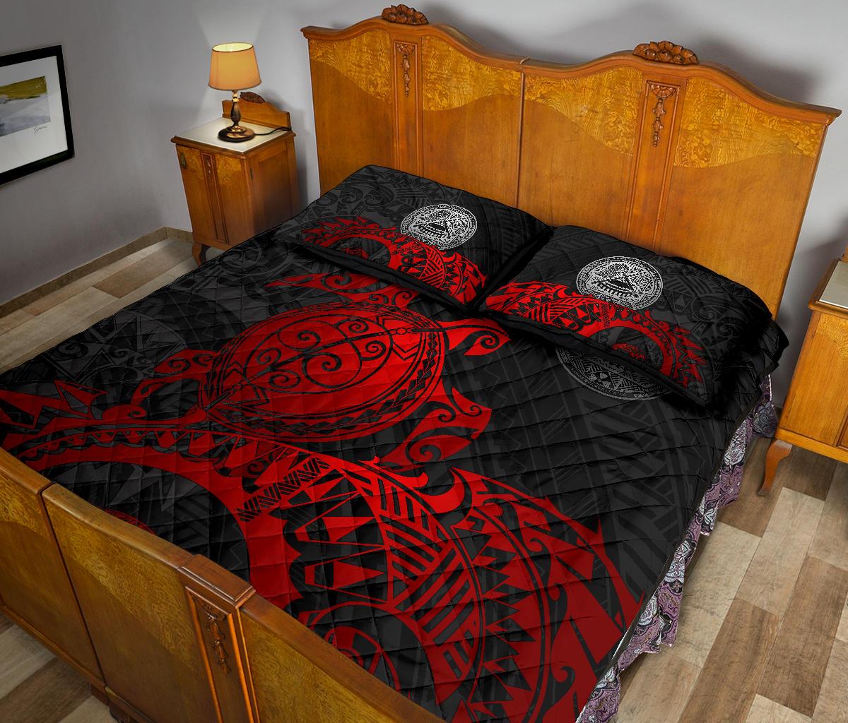 American Samoa Polynesian Quilt Bed Set - Polynesian Turtle (Full Red) - Polynesian Pride