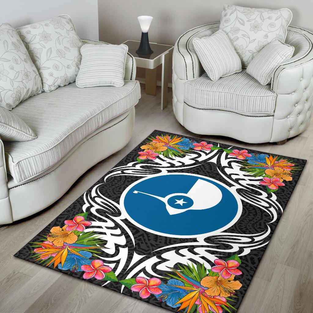 Yap State Area Rug - Coat OfArmsWith Tropical Flowers - Polynesian Pride