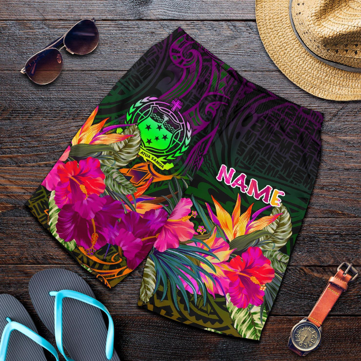 Samoa Personalised Men's Shorts - Summer Hibiscus Reggae - Polynesian Pride