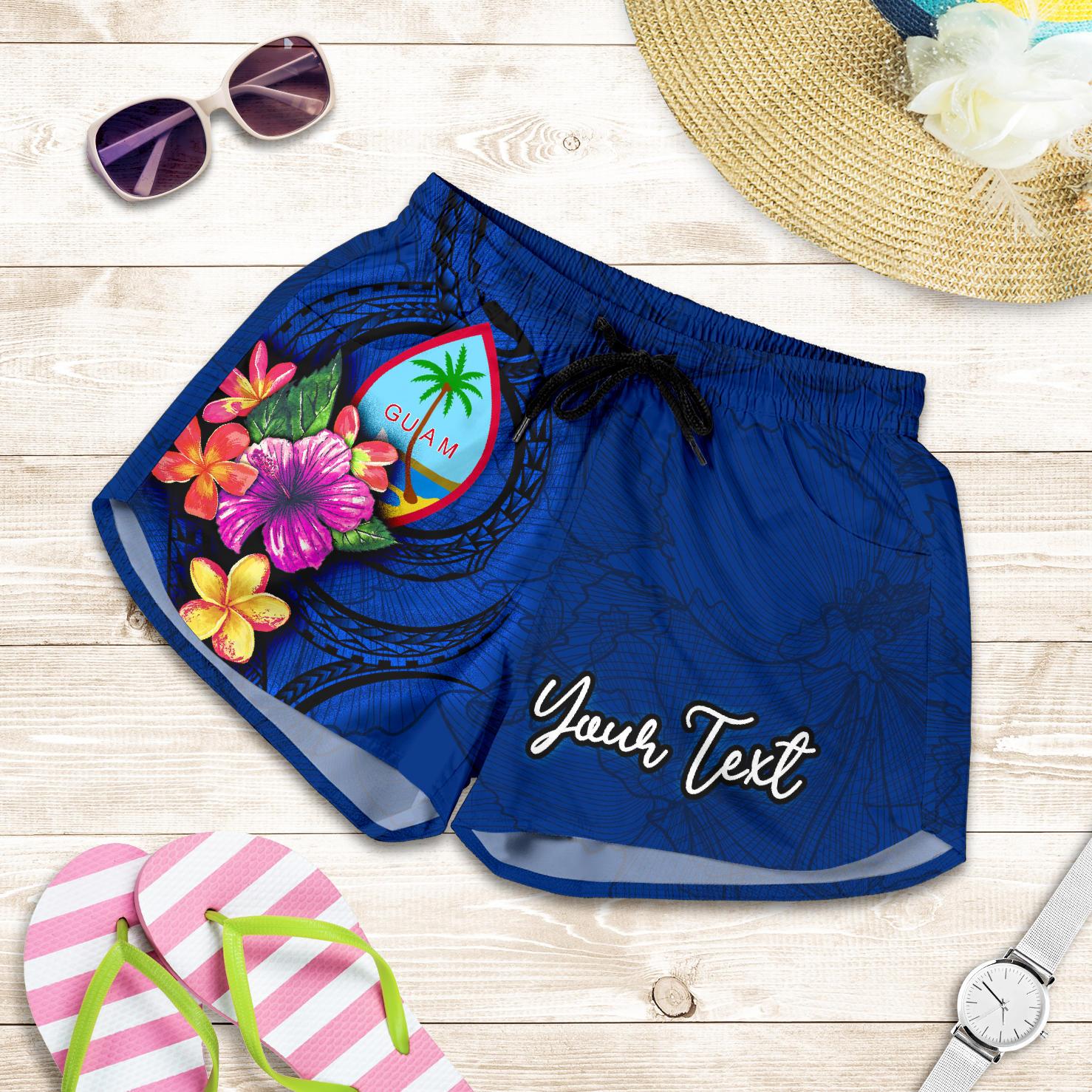 Guam Polynesian Custom Personalised Women's Shorts - Floral With Seal Blue Women Blue - Polynesian Pride