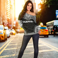 Hawaii Polynesian Chief Women's Off Shoulder Sweater - Black Version - Polynesian Pride