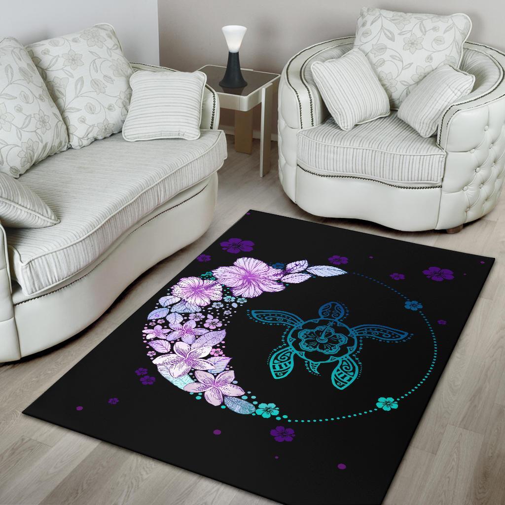 Hawaiian Hibiscus Plumeria Turtle Colorful Flower Rug - Polynesian Pride