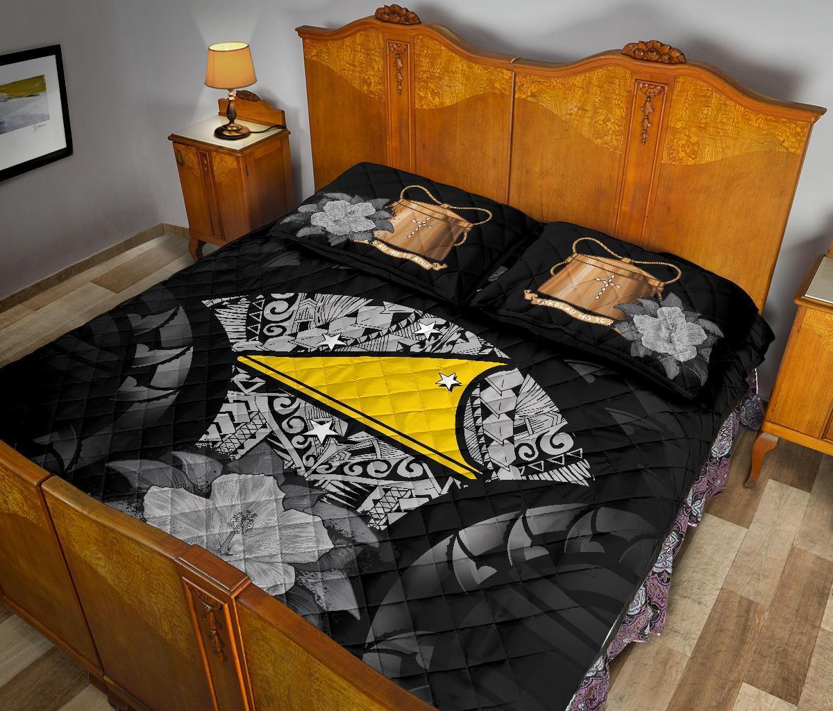 Tokelau Polynesian Quilt Bed Set Hibiscus Gray - Polynesian Pride