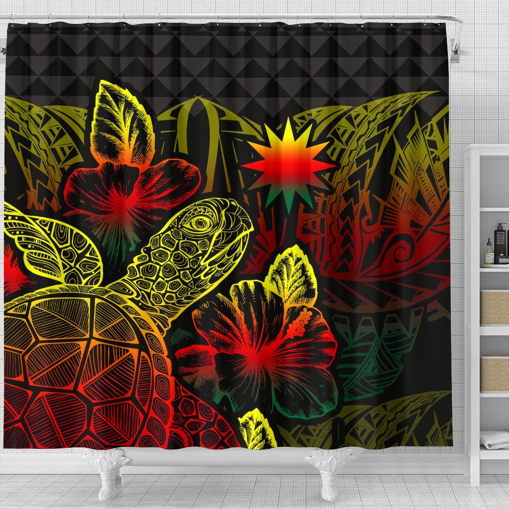 Nauru Shower Curtain Turtle Hibiscus Reggae - Polynesian Pride
