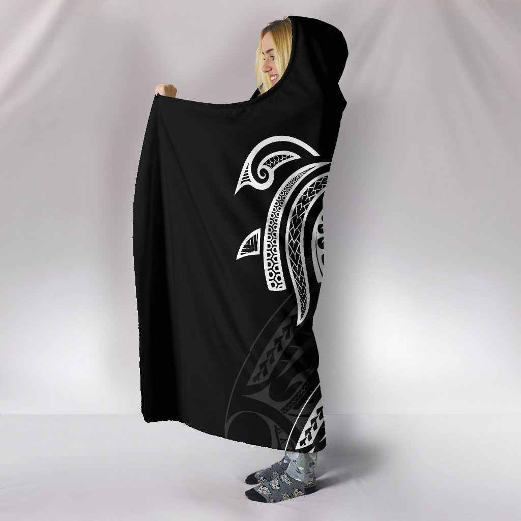 Hawaii Map Plumeria Polynesian White Turtle Hooded Blanket - Polynesian Pride