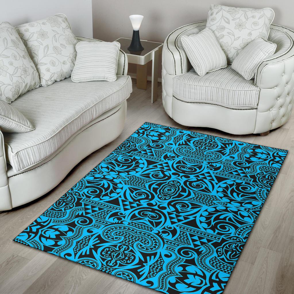Polynesian Blue And Black Area Rug - Polynesian Pride