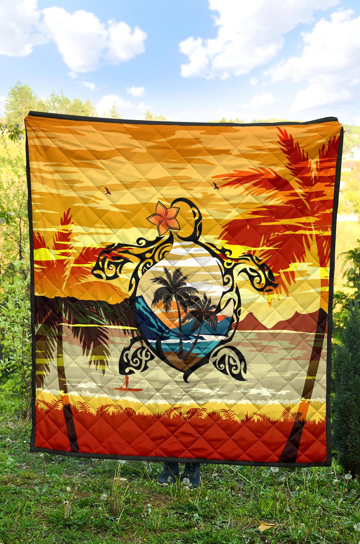 Hawaii Turtle Coconut Tree Premium Quilt - Polynesian Pride