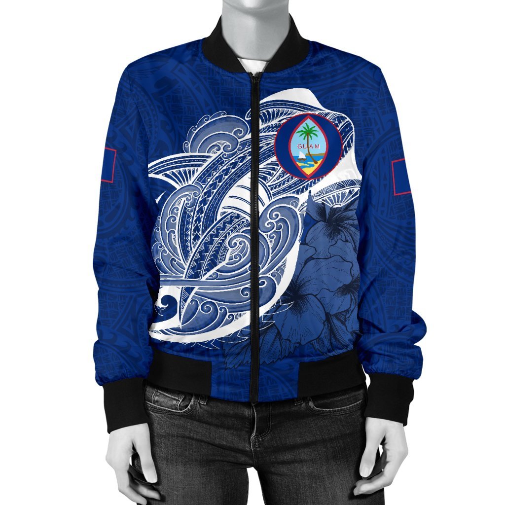 Guam Women's Bomber Jacket Shark Coat Of Arms - Polynesian Pride