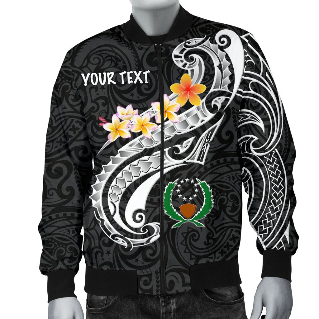 Pohnpei Custom Personalised Men's Bomber Jacket - Pohnpei Seal Polynesian Patterns Plumeria (Black) - Polynesian Pride