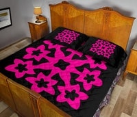 Hawaiian Quilt Bed Set Royal Pattern - Black And Pink - A1 Style - Polynesian Pride