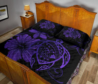 Hawaii Turtle Kanaka Map Hibiscus Poly Quilt Bed Set - Purple - Polynesian Pride