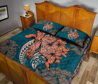 Hawaii Polynesian Turtle Hibiscus Quilt Bed Set - Orange - Polynesian Pride