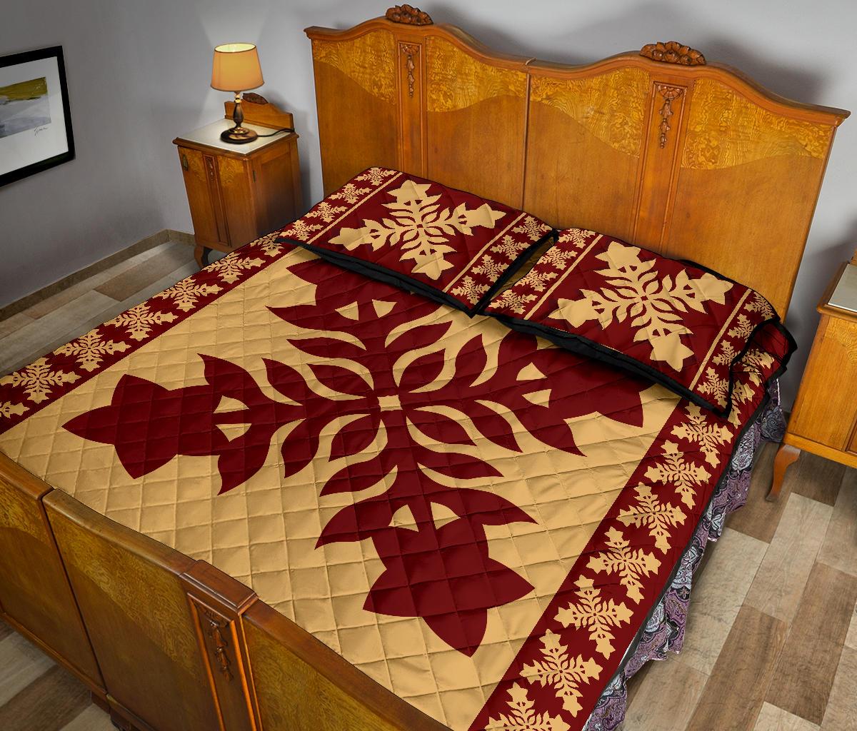 Hawaiian Quilt Pattern Star Flower Quilt Bed Set - Polynesian Pride
