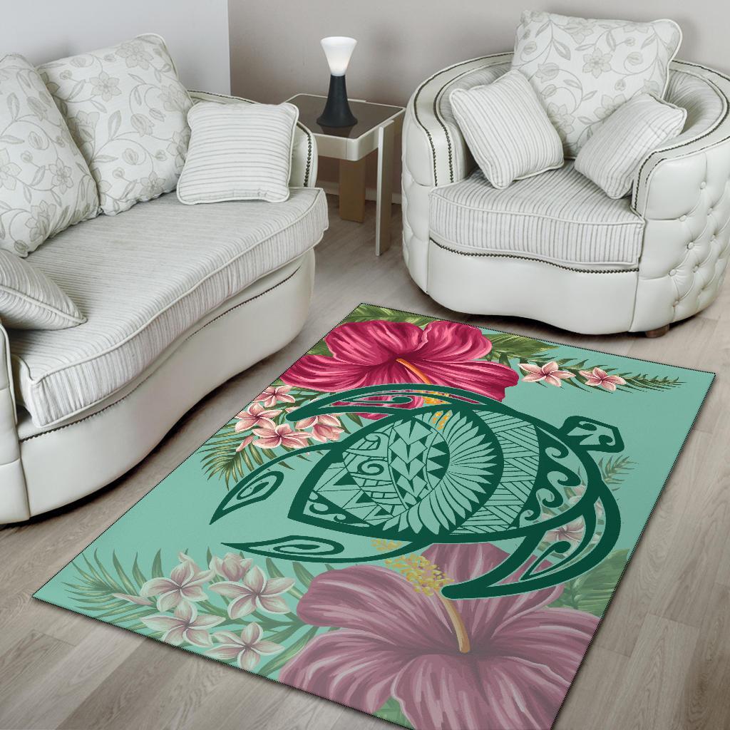Hawaii Turtle Hibiscus Plumeria Rug - Hug Style - Polynesian Pride