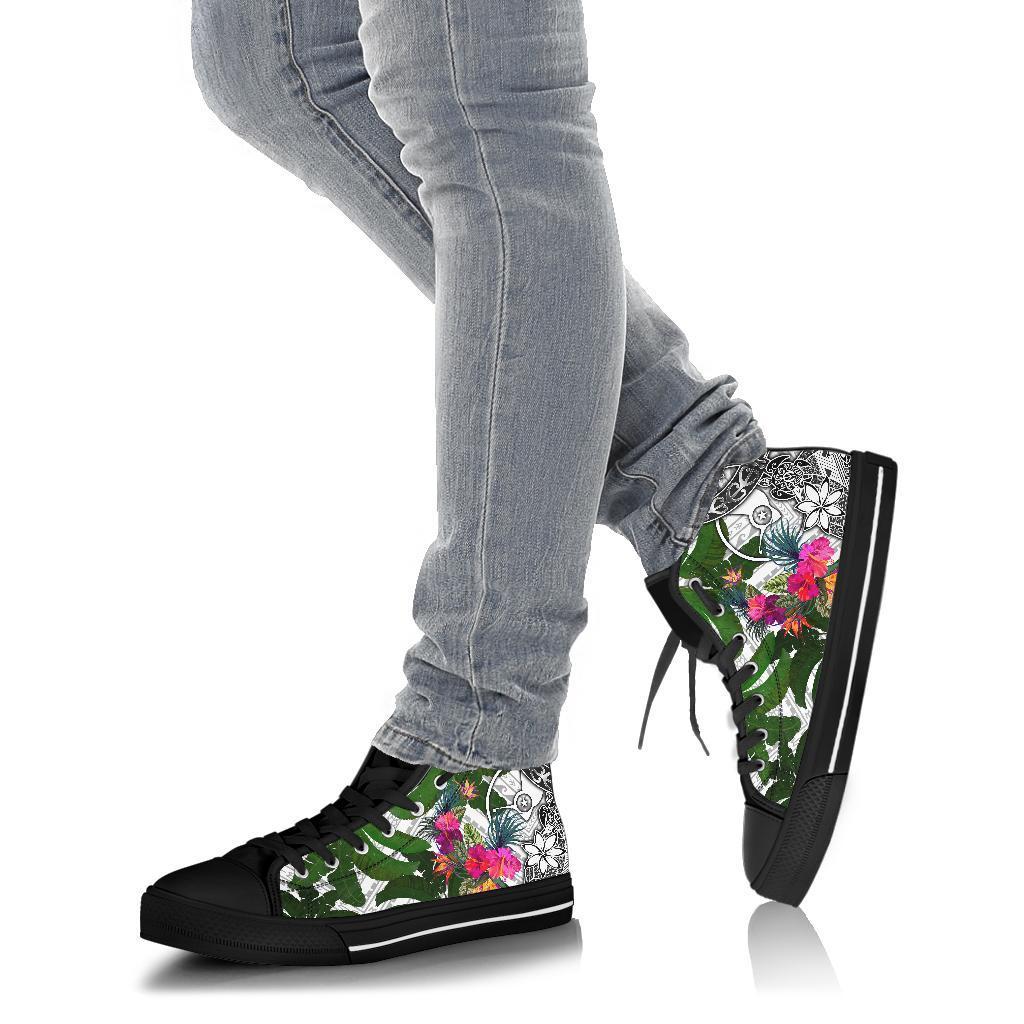 Yap High Top Shoes White - Turtle Plumeria Banana Leaf - Polynesian Pride