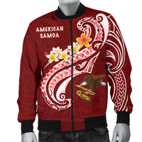 American Samoa Men's Bomber Jacket - AS Seal Polynesian Patterns Plumeria - Polynesian Pride