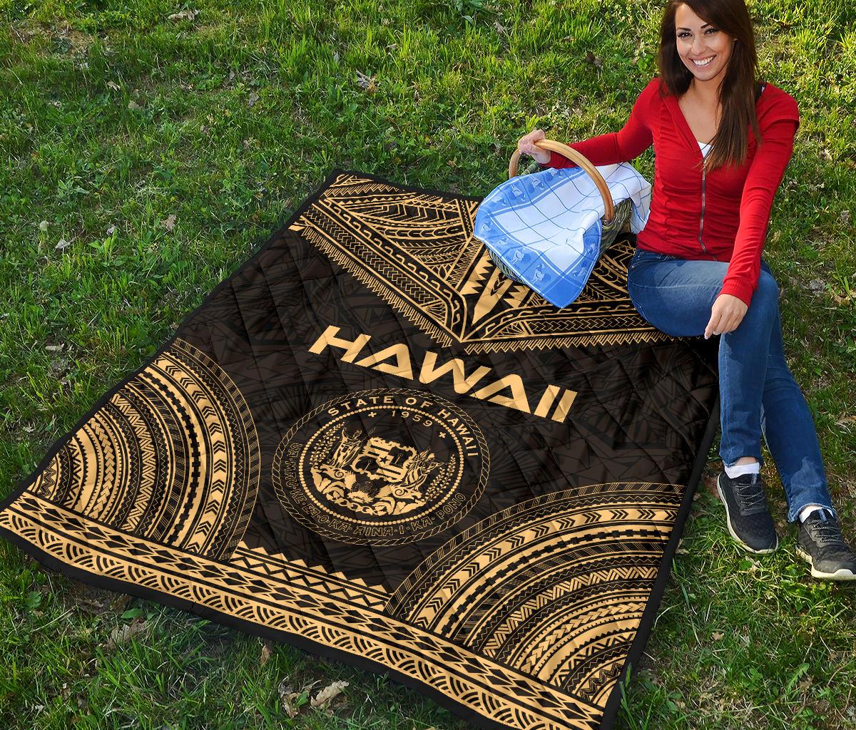 Hawaii Premium Quilt - Hawaii Seal Polynesian Chief Gold Version - Polynesian Pride