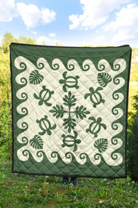 Hawaiian Premium Quilt Tropical Turtle Pattern - Green - Polynesian Pride