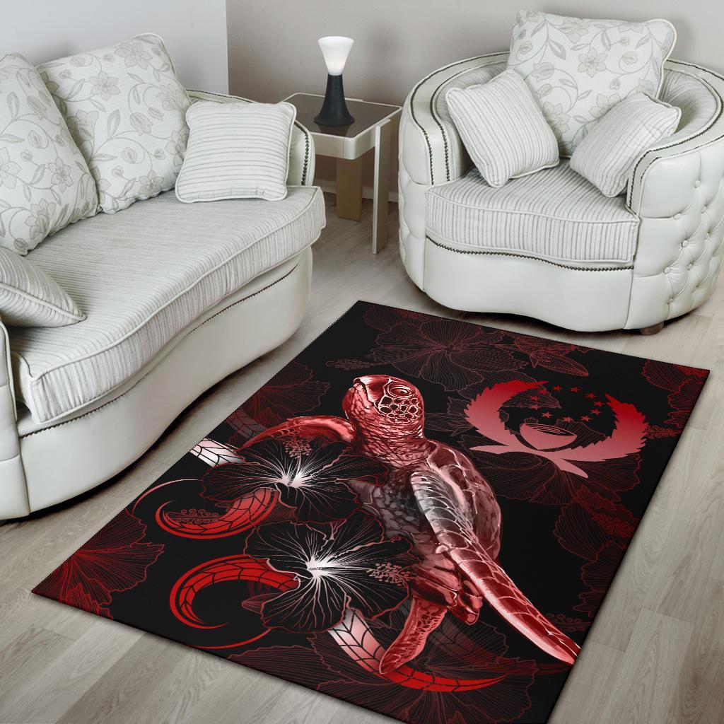 Pohnpei Polynesian Area Rugs - Turtle With Blooming Hibiscus Red - Polynesian Pride