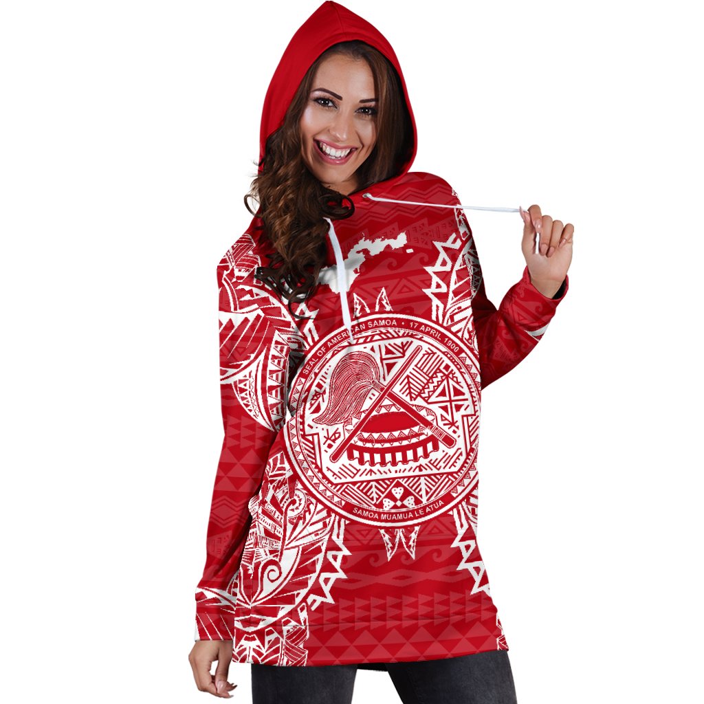 American Samoa Polynesian Hoodie Dress Map Red White - Polynesian Pride