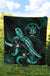 Niue Polynesian Premium Quilt - Turtle With Blooming Hibiscus Turquoise - Polynesian Pride