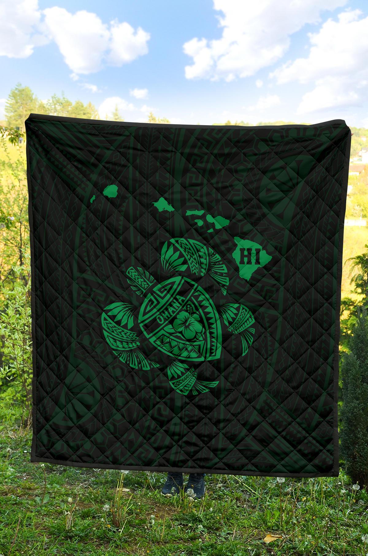 Hawaii Turtle Hibicus Map Premium Quilt - Green - Polynesian Pride
