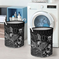 Tuvalu Laundry Basket - Polynesian Turtle Hibiscus Black - Polynesian Pride