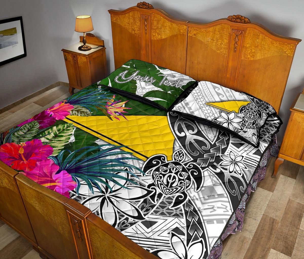 Tokelau Custom Personalised Quilt Bet Set White - Turtle Plumeria Banana Leaf - Polynesian Pride