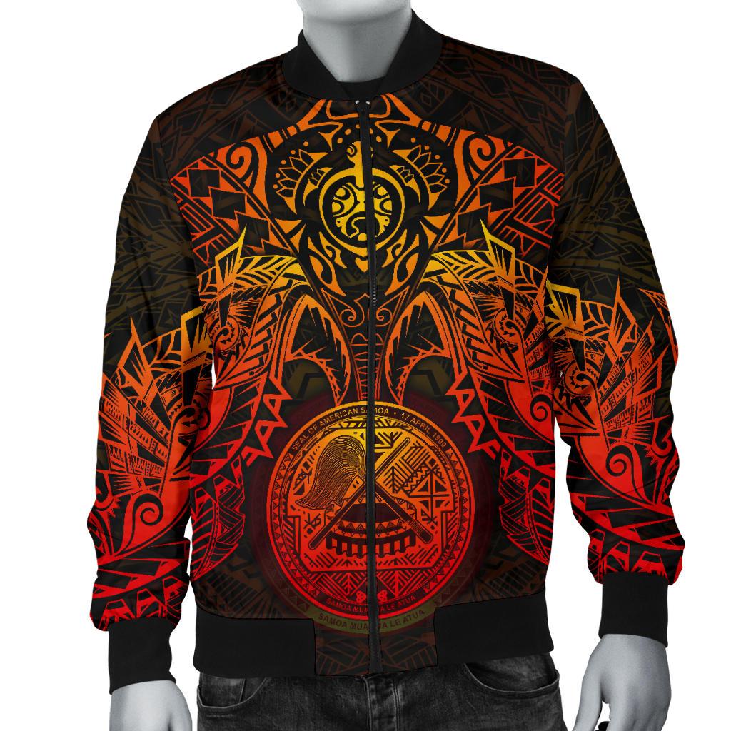 American Samoa Polynesian Bomber Jacket (Men) - Red Turtle Manta Ray - Polynesian Pride
