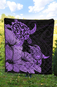 Hawaii Turtle Premium Quilt Polynesian Hibiscus Art Violet AH - Polynesian Pride