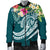 Kosrae Polynesian Men's Bomber Jacket - Summer Plumeria (Turquoise) - Polynesian Pride