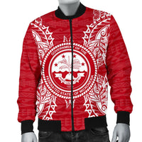 Federated States Of Micronesia Polynesian Men's Bomber Jacket Map Red White - Polynesian Pride
