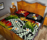 Kanaka Maoli (Hawaiian) Quilt Bed Set, Polynesian Pineapple Banana Leaves Turtle Tattoo Reggae - Polynesian Pride