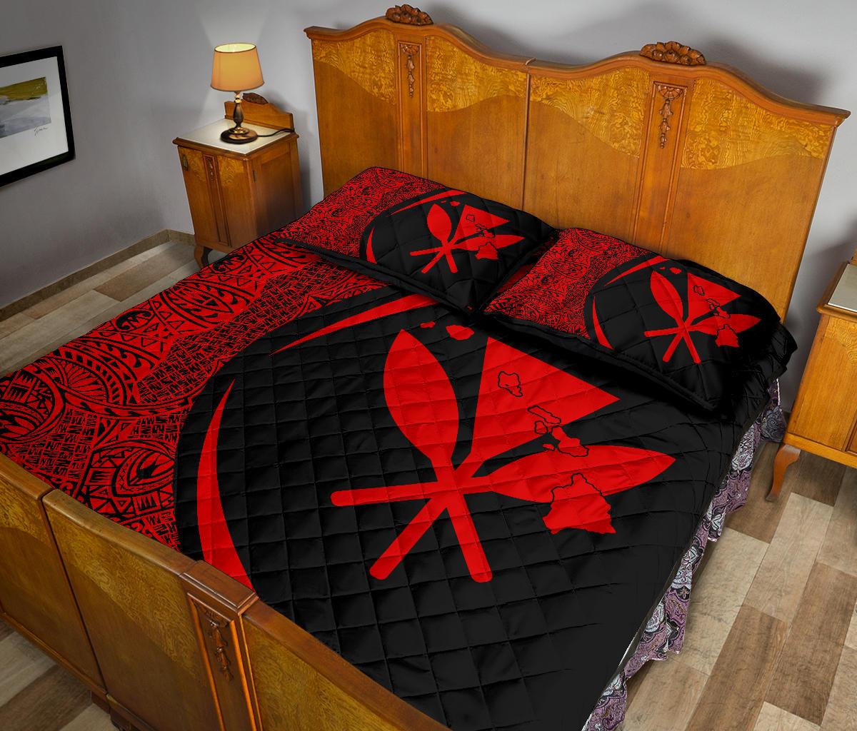 Hawaii Kanaka Polynesian Quilt Bed Set - Circle Style Red - Polynesian Pride