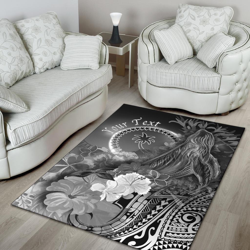 Custom Personalised Chuuk Area Rug - Humpback Whale with Tropical Flowers (White) - Polynesian Pride