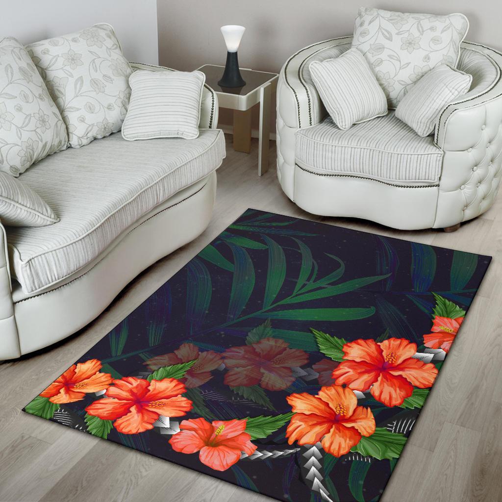 Hibiscus Palm Background Area Rug AH - Polynesian Pride