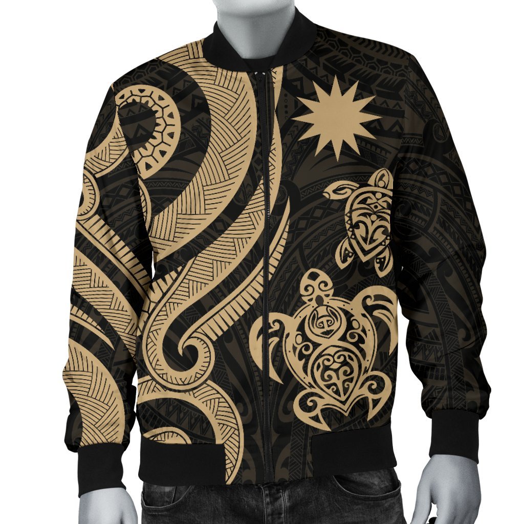 Nauru Men's Bomber Jacket - Gold Tentacle Turtle - Polynesian Pride