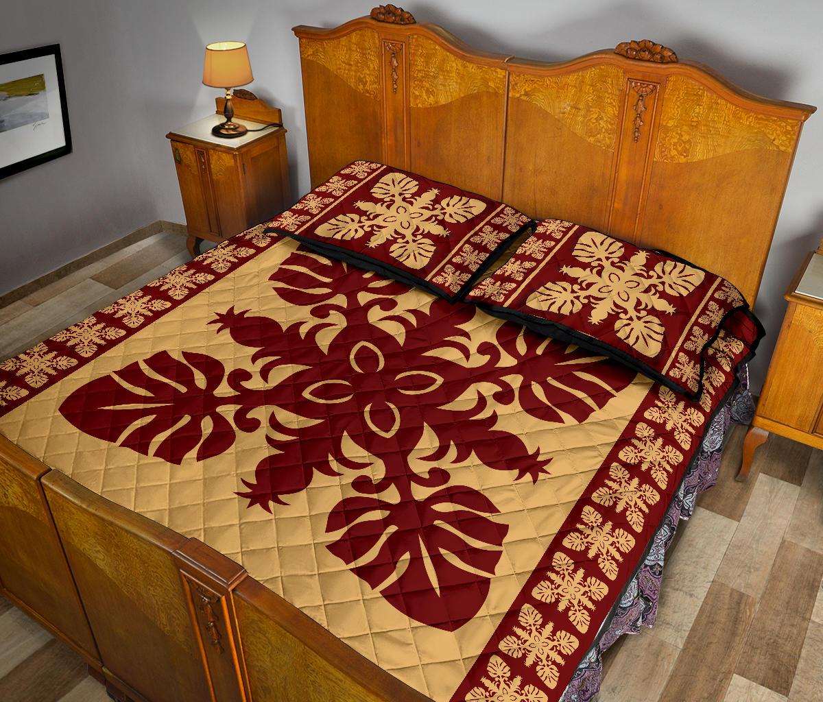 Hawaiian Quilt Pattern Palm Tree And Pineapple New Quilt Bed Set - Polynesian Pride