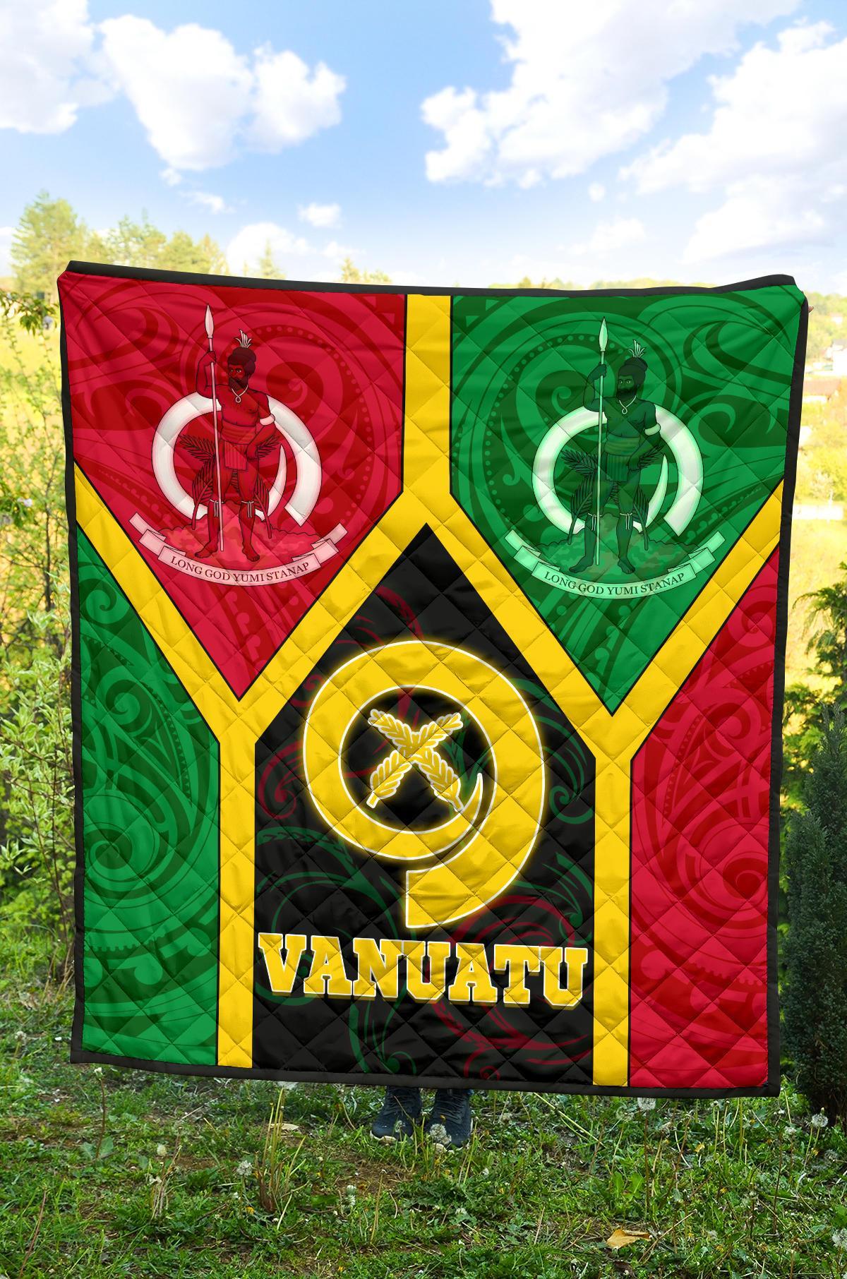 Vanuatu Polynesian Premium Quilt - Vanuatu Flag and Coat Of Arms - Polynesian Pride