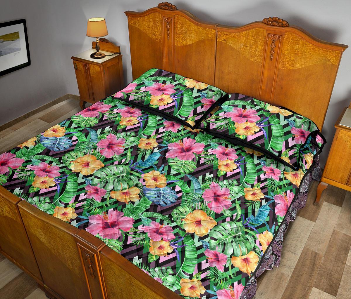 Hawaii Quilt Bed Set Tropical Hibiscus Banana Leafs AH - Polynesian Pride