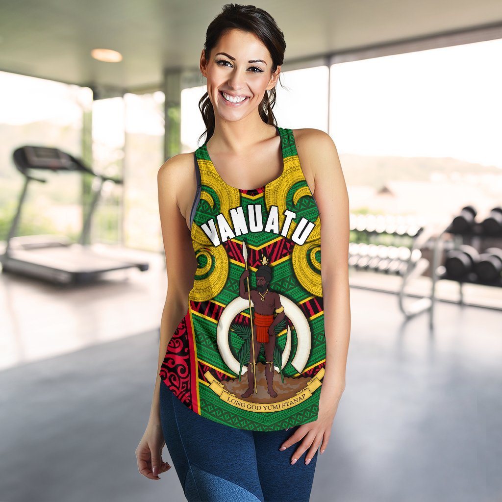 Vanuatu Women'S Racerback Pig Tusk Polynesian Coat Of Arms - Polynesian Pride