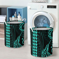 Kakau Polynesian Map Hawaii Laundry Basket Turquoise AH - Polynesian Pride