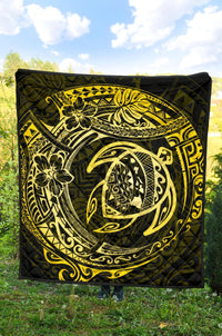 Hawaiian Turtle Polynesian Yellow Premium Quilt - Polynesian Pride
