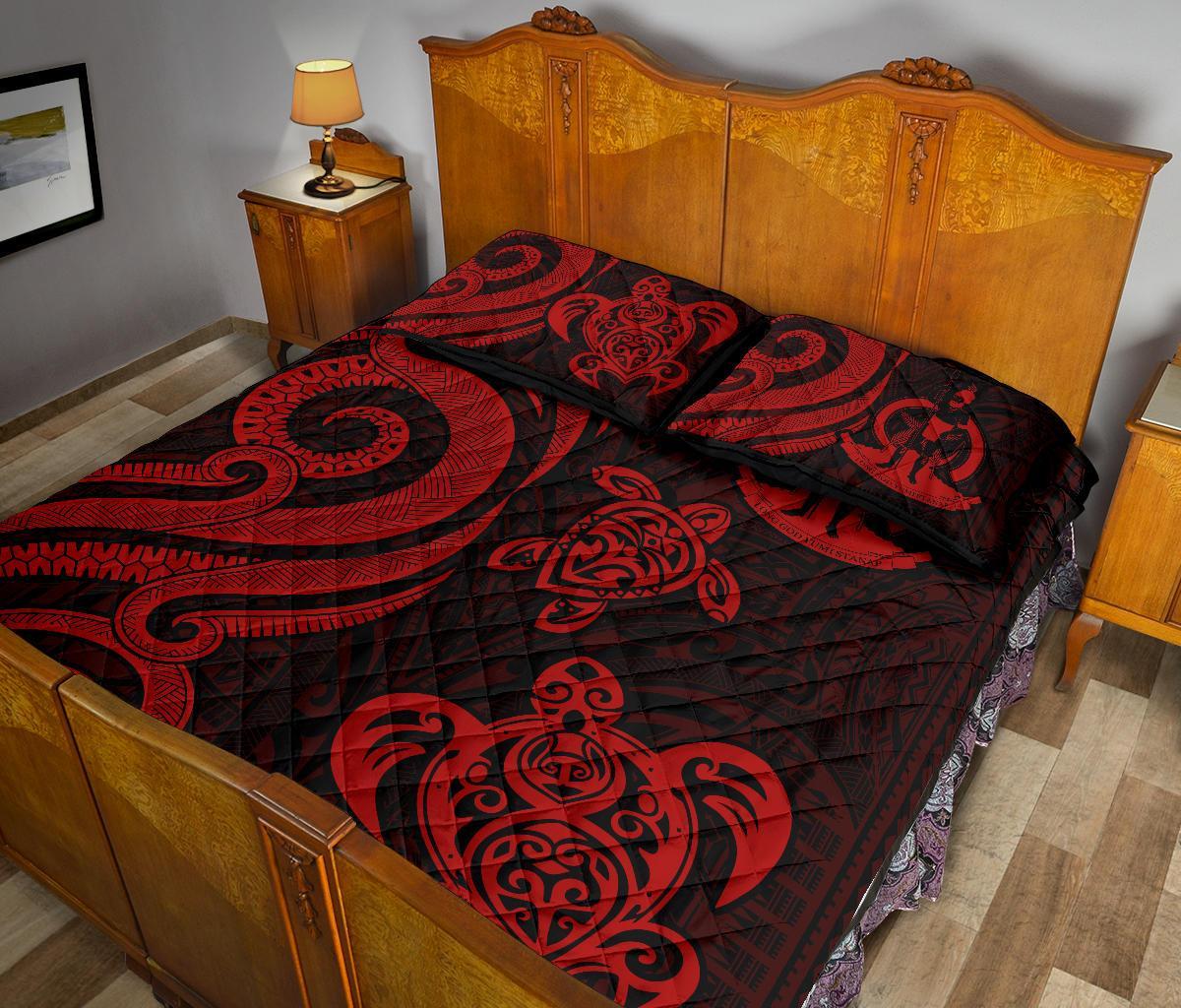 Vanuatu Quilt Bed Set - Red Tentacle Turtle - Polynesian Pride