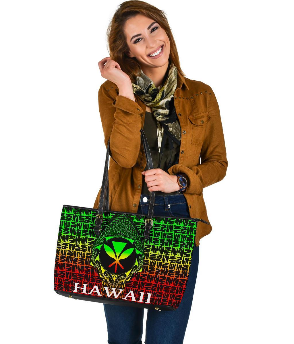Hawaii large Leather Tote Bag - Kanaka Maoli Rocket Style (Reggae) - Polynesian Pride