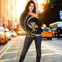 Kanaka Hawaii Map Gold Polynesian Off Shoulder Sweater - Circle Style - Polynesian Pride