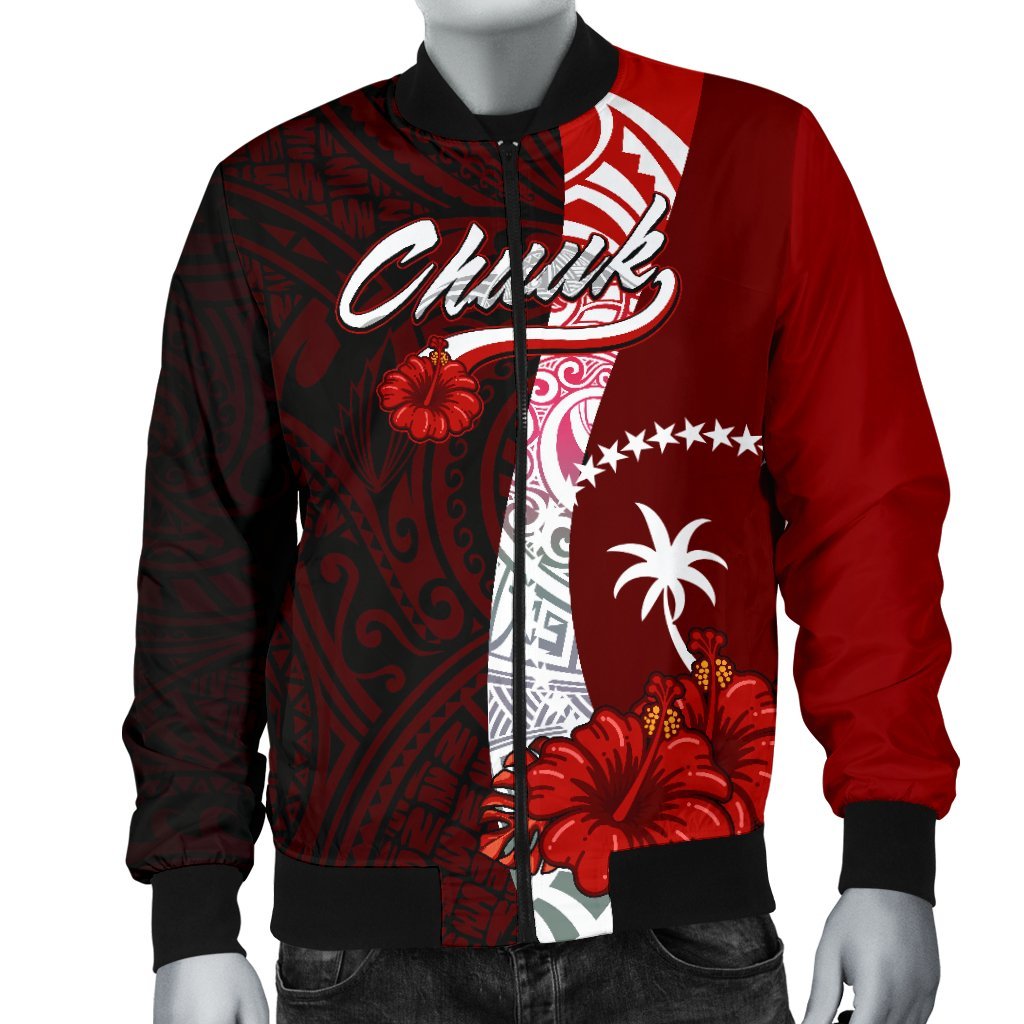 Chuuk Micronesia Men's Bomber Jacket - Coat Of Arm With Hibiscus - Polynesian Pride