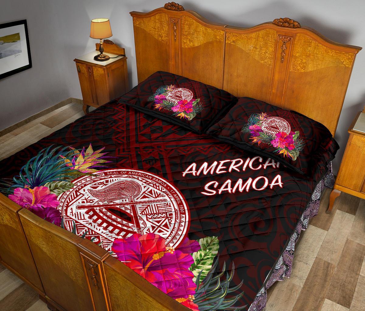 American Samoa Quilt Bed Set - Coat Of Arm With Polynesian Patterns - Polynesian Pride