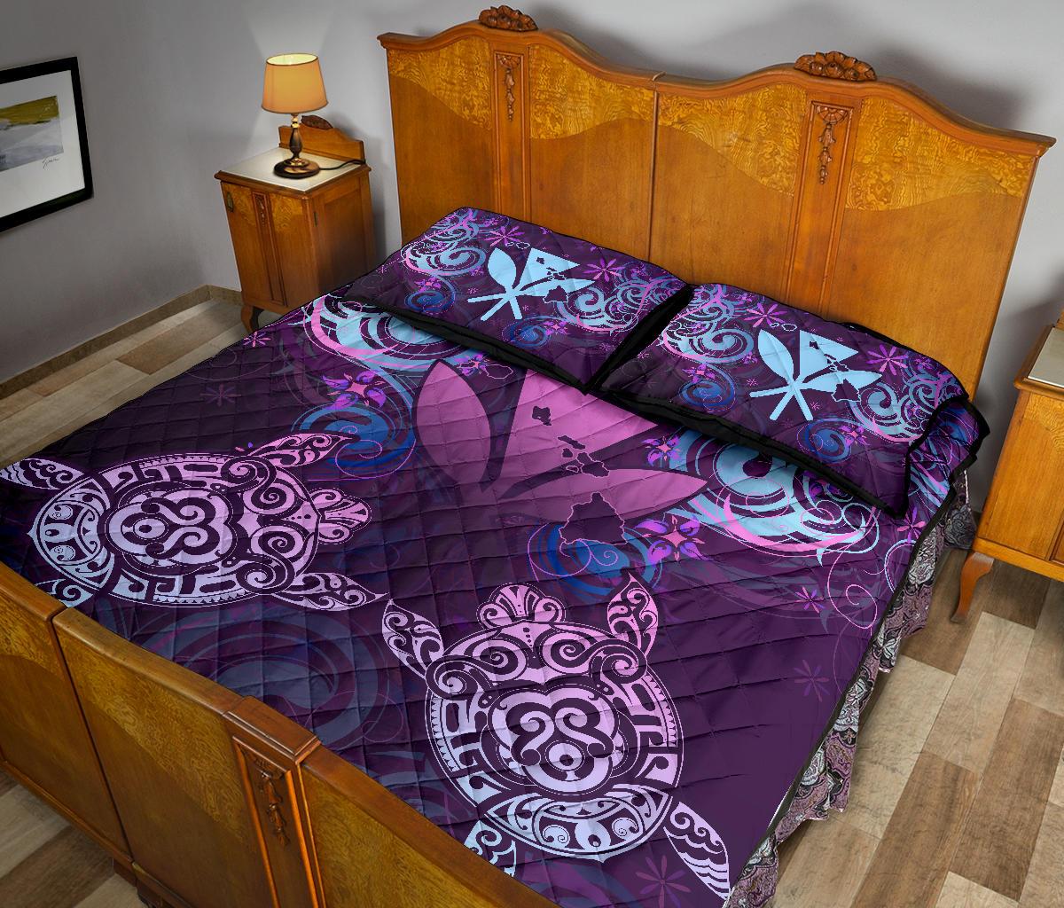 Hawaii Turtle Kanaka Maoli Quilt Bed Set - Tea Style - AH - Polynesian Pride